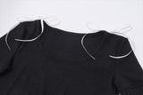 Women's Square Collar Short Tied Long Sleeves Top