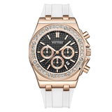 PINTIME Watch for Men Sports Silicone Strap Fashion Quartz Wristwatch Waterproof 3br Casuals Diamond Alloy Case Calendar Clock