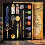 17pcs Antique Sprinkg Feather Dip Pens Ink Vintage Calligraphy Pen Set Fountain Art Supplies Crafts Gifts for Student DIY