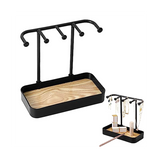 Organizer Stand, Necklaces Holder with Wooden Tray, Necklace Display Stand Jewelry Storage Hooks Black