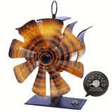1pc, Fireplace Fan, 8 Blades Wood Stove Fan With Base Thermometer, Electric Fireplace Heater, Non Electric Fan For Wood, Thermoelectric Fan Thanksgiving Halloween Christmas Gift Fall Winter Essential Fireplace Accessories Wood Stove Accessories