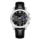PINTIME Man Watch Waterproof 3Bar Casual Quartz Wristwatch Stainless Steel Strap Moon Phase Dial Work Chrono Function Clock Gift