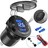 Quick Charge Car Dual USB Charger Socket Auto Adapter QC3.0 36W Waterproof with Voltmeter Switch for 12V/24V Motorcycle ATV RV