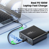 Toocki 140W GaN 5in1 Desktop Fast Charge USB Type C LED Display Charger For iPhone Xiaomi Smartphone Laptop