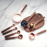 8 PCS Metal and Walnut Wooden Rose Gold Digital Measuring Cups And Spoons Set For Kitchen Cooking
