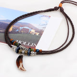 Leather Necklace for Women and Men Vintage Bohemian Style Ethnic Beads Choker Braided Adjustable Double Layers