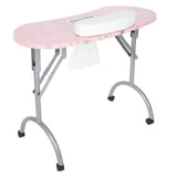 Pink Folding Manicure Table Station Salon Hand Pillow Nail Art Desk with Dust CollectorEU Plug 220V