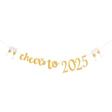 1 Set New Year 2025 Banner Cheers to 2025 Banner New Year Party Decorations Photo Backdrops Glittery Banner Party Backdrop Prop