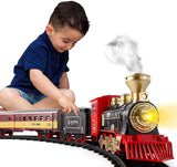 Train Set For Kids With Smoke Lights And Sounds, Electric Railway Toy Train With Steam Locomotive En