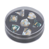 7pcs Polyhedral Dice Set Resin Sharp Edges Clear Numbers Table Gaming Dices for Board Games White and Green