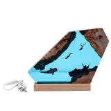 Ocean Resin Night Light 12 Inch Handmade Diver Pattern LED Ocean Desk Art Ornaments Bedroom Decor with Wooden Base for Christmas Birthday Gift