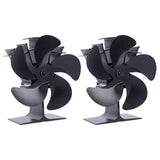 2pcs Fireplace Fan 5 Blades Wood Stove Top Fan Eco Fuel Saving Black