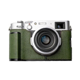 (Green) Fujifilm X100VI Leather Half Case with Grip - Handmade, High-Quality,