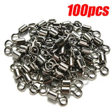 50/100pcs Bearing Swivel Fishing Connector Stainless Steel Carp Fishing Accessories Snap Fishhook Lure Solid Ring Swivel Tackle