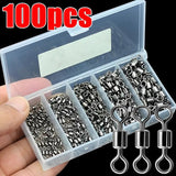 50/100pcs Bearing Swivel Fishing Connector Stainless Steel Carp Fishing Accessories Snap Fishhook Lure Solid Ring Swivel Tackle
