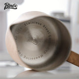 1pc, Bincoo Wood Grain Milk Frothing Pitcher,  Salad Flower Pot Coffee Retro Style Classic Frother Cup, Stainless Steel Milking Tank