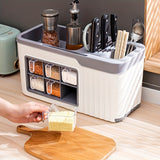 Organizer of multifunctional kitchen knife holder, oil, salt, sauce, and vinegar