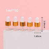 50Pcs Set 1ML Gold Mini Brown Screw Cap Glass Bottle for Essential Oils, Chemistry Lab Chemicals And Perfumes