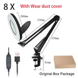 Fast Shipping Glass LED Adjustable Clip on Desk Magnifier Lamps with 3 Colors Illuminated USB Magnifying Lamp