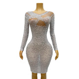 Ladies Party Evening Dress Elegant Perspective Design with Concatenated Hollow Fine Sparkling Diamonds, Sexy and Slim Fit