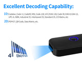 3-in-1 Barcode Reader - 1D/2D/QR Bar Code Scanner with BT, 2.4G Wireless & USB Wired Support for Supermarket, Retail, and Logistics.