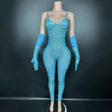 Sexy suspender, individual gloves, personalized design, full diamond, super flash stage runway jumpsuit, dropshipping