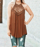 Lace Stitching Sleeveless Round Neck T-shirt Casual Top