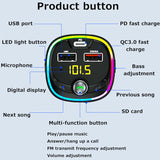 7-color Atmosphere Light Car Mp3 Player Stereo Handsfree Bluetooth 5.0 FM Transmitter PD QC3.0 Dual USB Charger