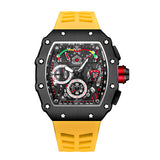PINTIME Man Watch Waterproof 30m Quartz Wristwatch Luxury Tonneau Case Chronograph Silicone Strap Calendar Luminous Reloj Hombre