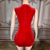 Positive red temperament short sleeveless with full diamond high-end buttocks wrapped mesh sexy slimming host stage dress