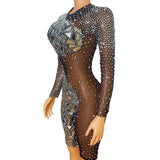 Sexy street long sleeved jumpsuit with sequin rhinestone print design for a tight fitting new look