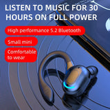 Bluetooth 5.2 Earphone Waterproof Wireless Headphones with Mic Mini Ear Hoo HiFi Stereo Music Earbuds for Phone