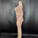 Light pink rhinestones with elegant temperament, female singer stage dress, sexy skin tone, full diamond luxury, noble and slim fit