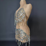 Hanging Neck Mesh Elastic Super Shiny Diamond Short Skirt Performance Latin Dance Competition Practice Party Dress