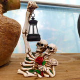 Halloween Resin Vintage Statues With Led Light Multi-purpose Skull Skeleton Garden Statue Ornament For Holiday Parties