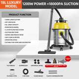 18L Household Wet and Dry Cleaner - Hand-held Strong 1.2KW Large Power Vacuum Cleaning Machine