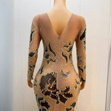 Full Sparkling Print Brown Horn Long Skirt Fishtail High Quality Cocktail Evening Dress Company Party