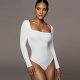 Velvet Padded Bottoming Shirt Women's Tight Long Sleeve Square-neck Jumpsuit