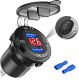 Quick Charge Car Dual USB Charger Socket Auto Adapter QC3.0 36W Waterproof with Voltmeter Switch for 12V/24V Motorcycle ATV RV