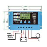 10A 20A 30A Lithium iron lifepo4 Battery Charger Regulators Stabilizers 12V 24V Auto Dual USB PWM Solar Charge Controller