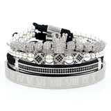 Copper bead braided 12 6 mm micro-drill balls, 3 diamond double-row drill crescent stainless steel bracelet four-piece Suite