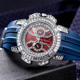 PINTIME Men's Watches Sport Diamond Ice Out Spider-Shaped Dial Silicone Strap Fashion Quartz Wristwatch Watreproof Reloj Hombre