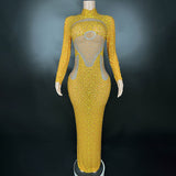 Fashion stage host evening gown with new tight fitting hot diamond design, sexy and buttocks wrapped