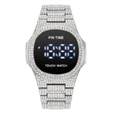PINTIME Men Watch Digite Wristwatch LED Display Dial Waterproof Stainless Steel Strap Luxury Diamond Montre Homme Relogio  Gold