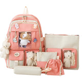 4pcs/set School Large Capacity Canvas Backpack For Students Bookbags Girls Kawaii Casual Book Travel Rucack Shoulder Bags