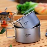 Titanium Folding Handle Camping Bowl Dinner Food Container Outdoor Pan With Handles And Lid Secure Hold Picnics