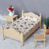 Dollhouse Miniatures Bedroom Wooden Single Bed for 1/12 Doll House Decor Furniture