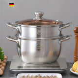 1pc, 2 Tier Steamer Pot, 10''/25.5cm Stainless Steel Steaming And Cooking Integrated Pot With Lid, Universal For Induction Cooker