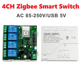 4CH Tuya Zigbee Smart Switch Module Remote 85-250V Relay Smart Home White Works With Gateway For Alexa Google Home