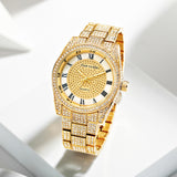 Luxury Watch for Men Stainless Steel Strap Iced Out Diamond Roman Dial Quartz Wristwatch Waterproof 30M Relogio Masculino Gifts